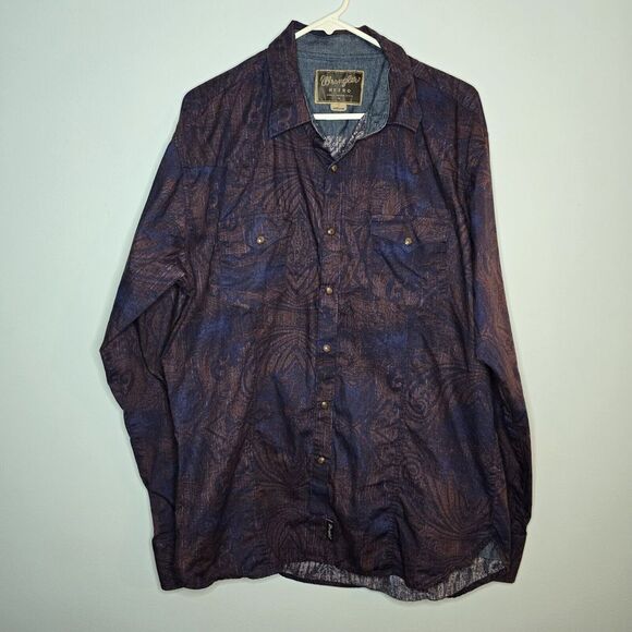 Wrangler Retro Snap Button‎ Up Shirt Western Wear Mens XL Maroon - Picture 1 of 8